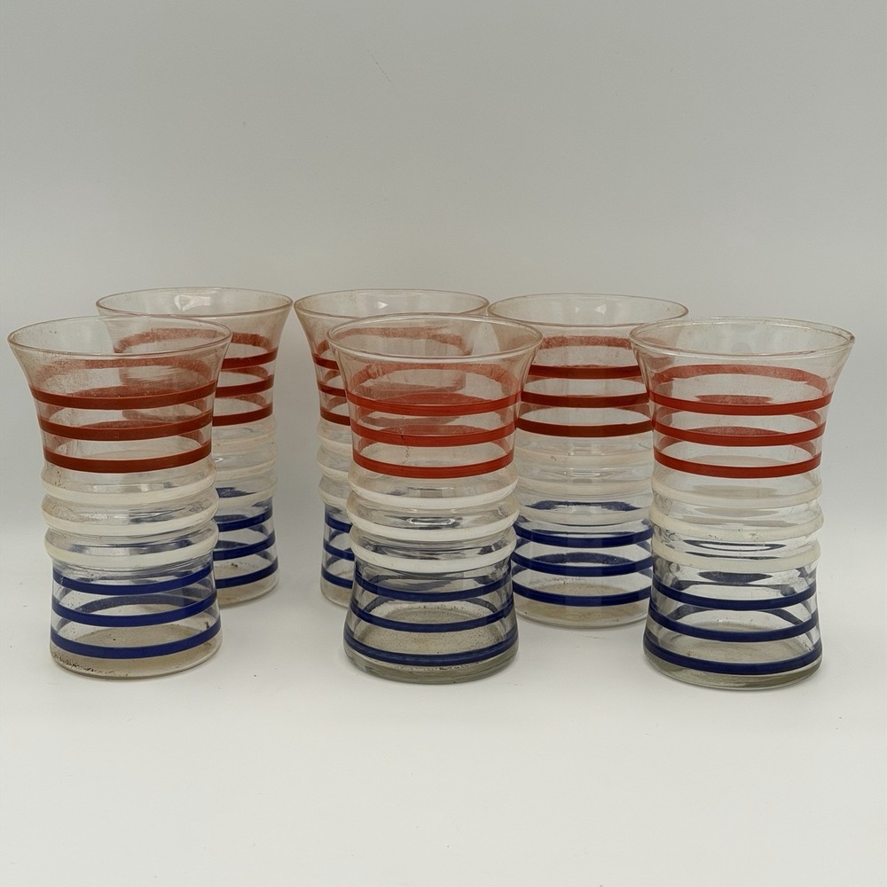 Anchor Hocking BETSY ROSS Red White & Blue Striped Tumblers Set of 6 Tumbler